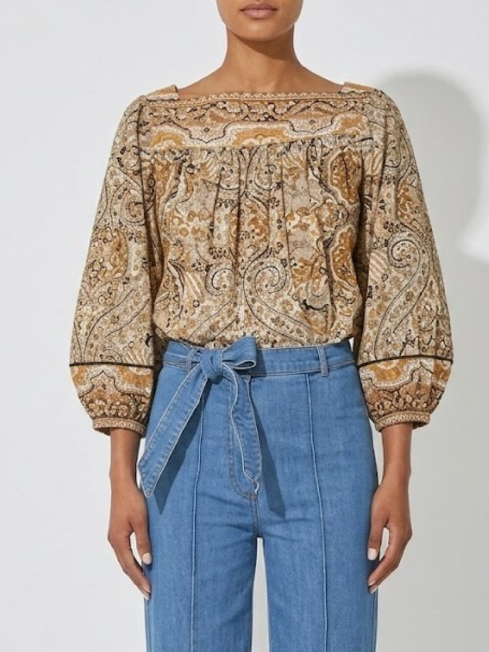 Cleobella Teagan Boho Blouse Size S Paisley Puff Sleeve Cottagecore Earthy
